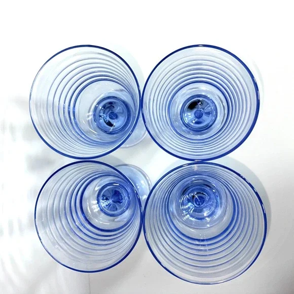 Vtg SET of 4 LIBBEY Sirrus Light Blue Wine Water Goblets- Spool Stem Glasses - Picture 11 of 16